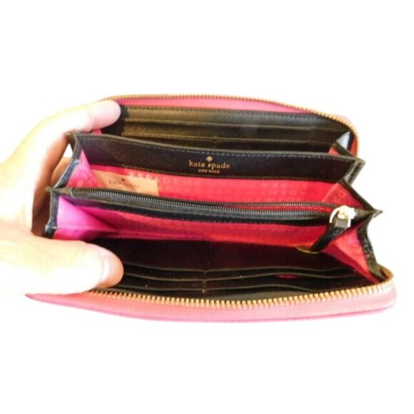 Kate Spade Large Zip Around Hot Pink Microfiber Clutch Wallet - Picture 3 of 3